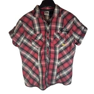 Harley Davidson Mens Plaid Size Large Button Up with Decal Bikercore Grunge